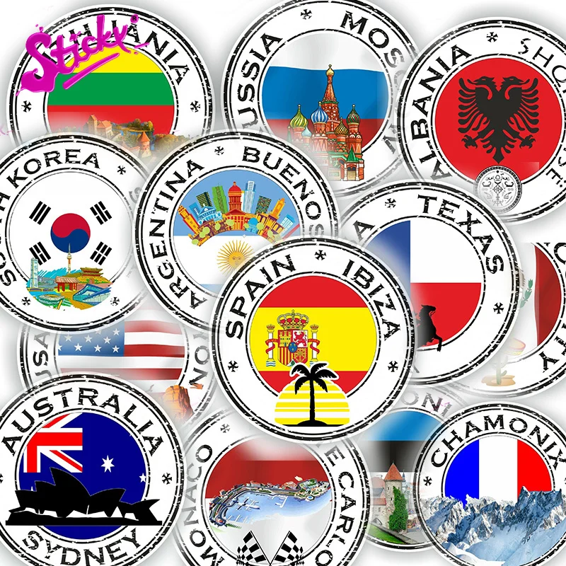 

STICKY Mexico Albania Spain Korea Badge Brand Car Sticker Decal Decor for RV Auto Motocross Racing Laptop Helmet Trunk Wall