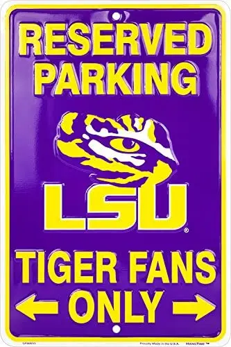 HangTime LSU тигровые вентиляторы стояночный знак металлический 8x12 тисненый | Дом и