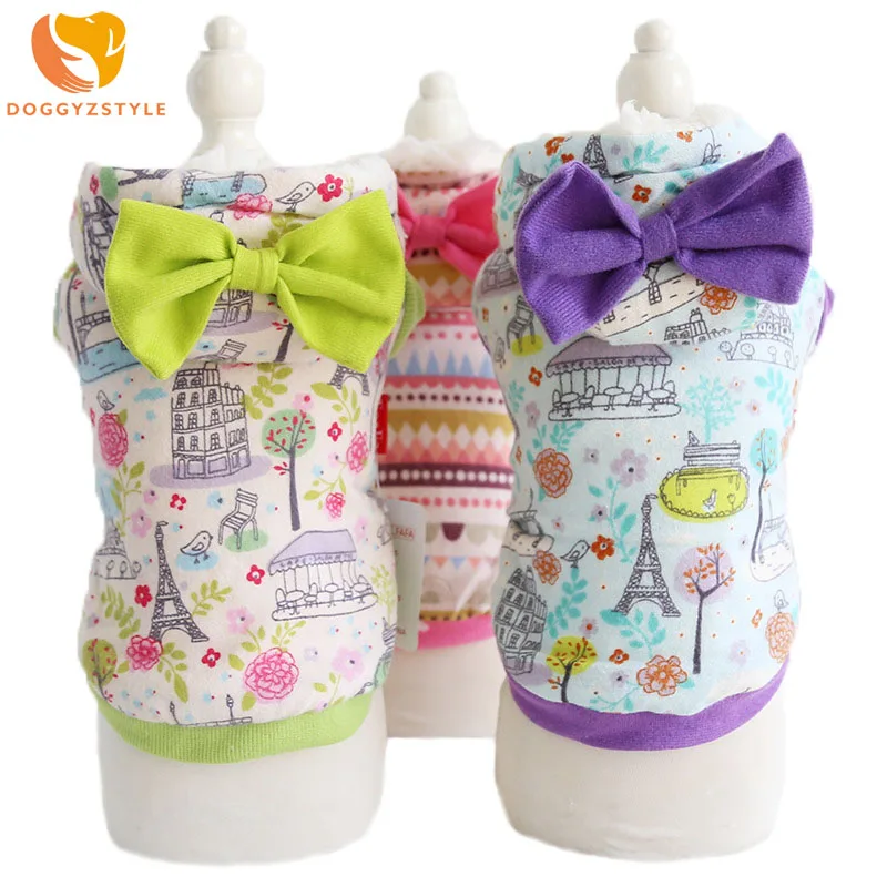 Dog Winter Clothes Thick Warm Pet Jacket Coat Colorful Pattern Bow-knot Hoodie For Small Dogs Puppy Clothing Yorkshire | Дом и сад
