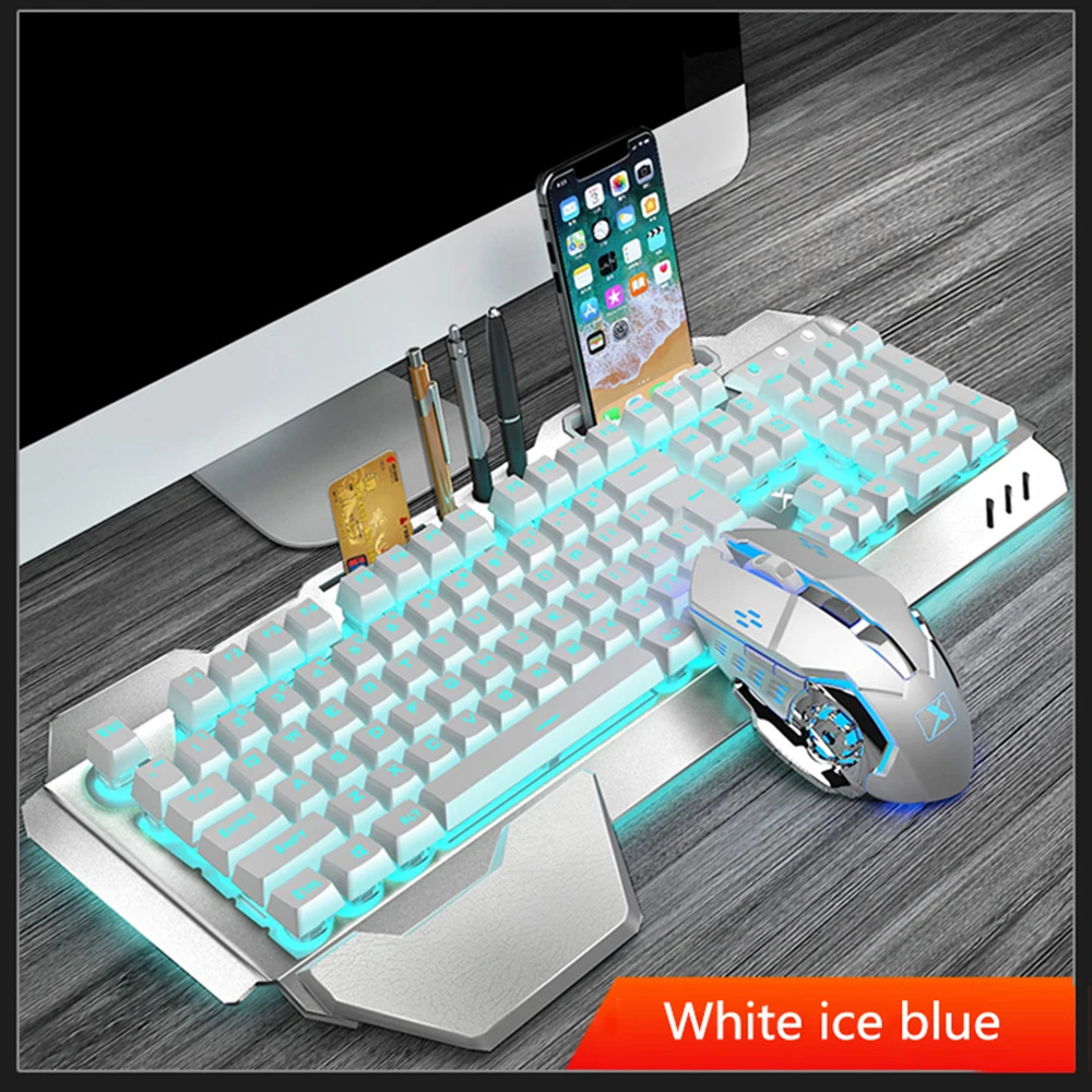 K680 Беспроводная игровая клавиатура и мышь с RGB подсветкой, набор из металлической панели, водонепроницаемая игровая клавиатура, оптическая мышь - Цвет: white