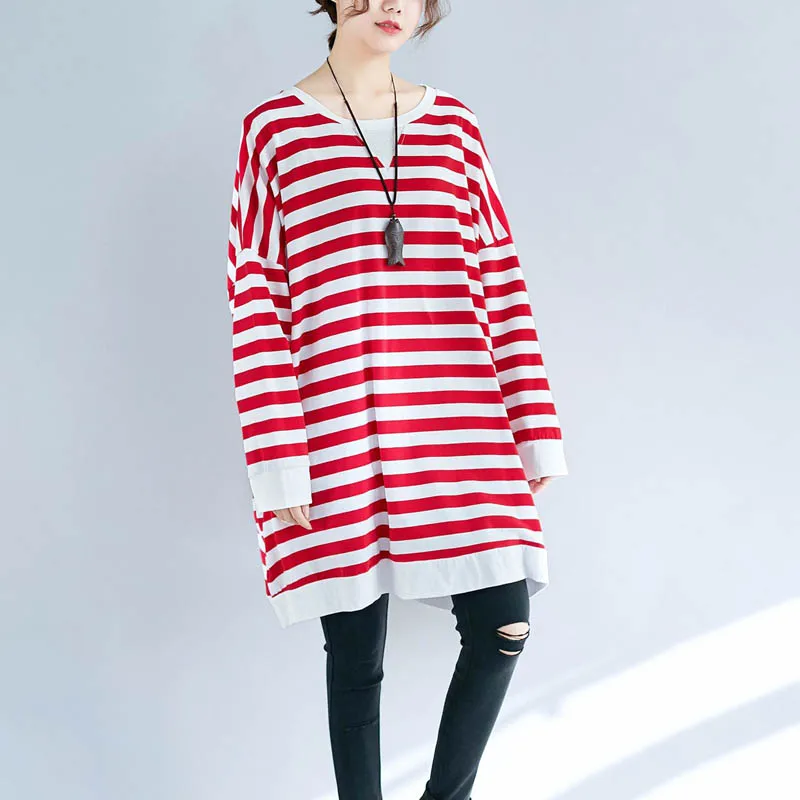 Весна Осень свободная футболка женская 5XL 6XL 7XL 8XL бюст 160 см плюс размер полосатая футболка с длинным рукавом