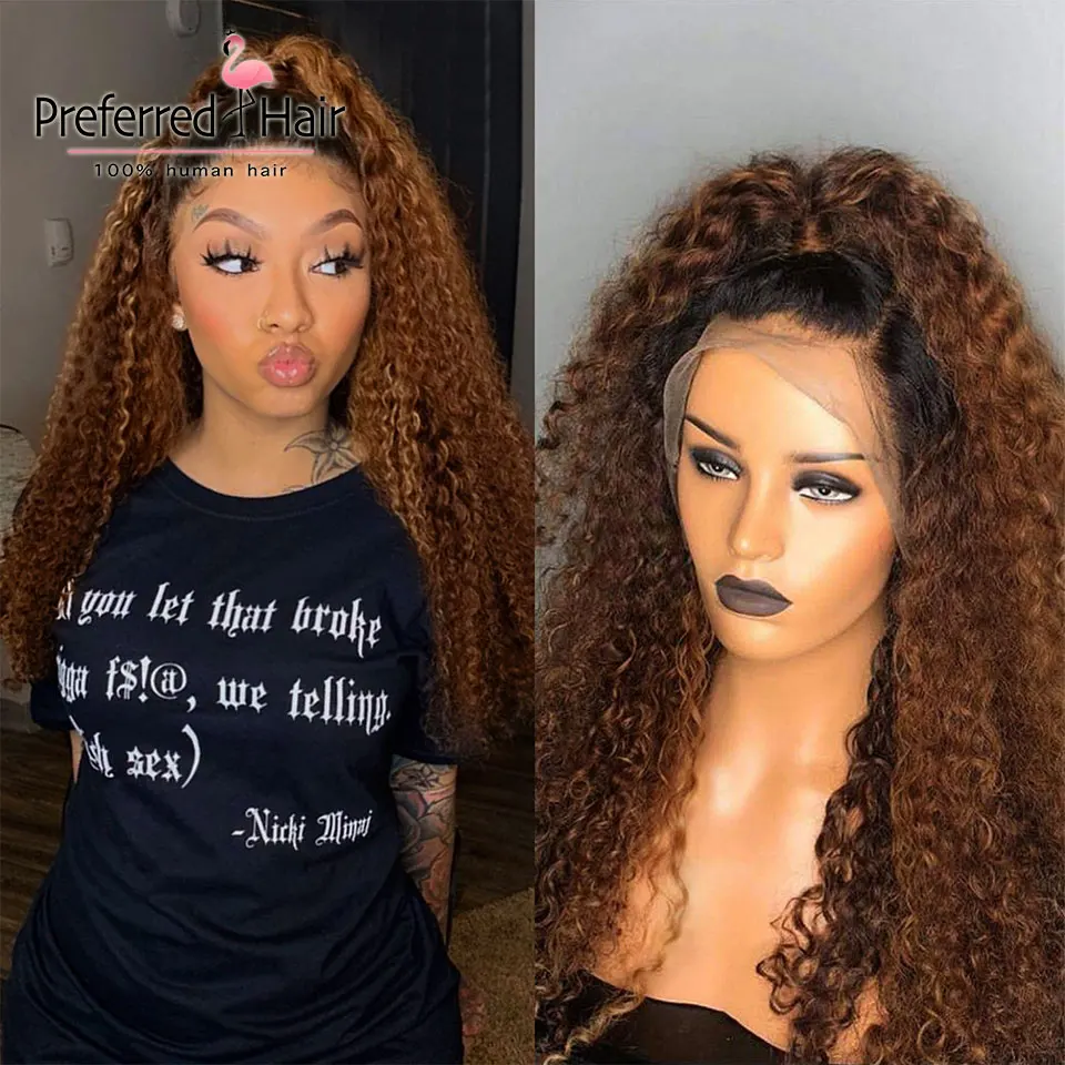 

Preferred Pre Plucked Curly Human Hair Wig with Baby Hair Remy Brazilian Ombre Lace Front Human Hair Wigs For Black Women