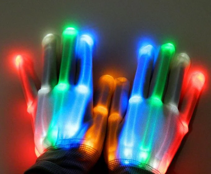 Светящиеся перчатки со светодиодами светсветильник с подсветкой пальцами