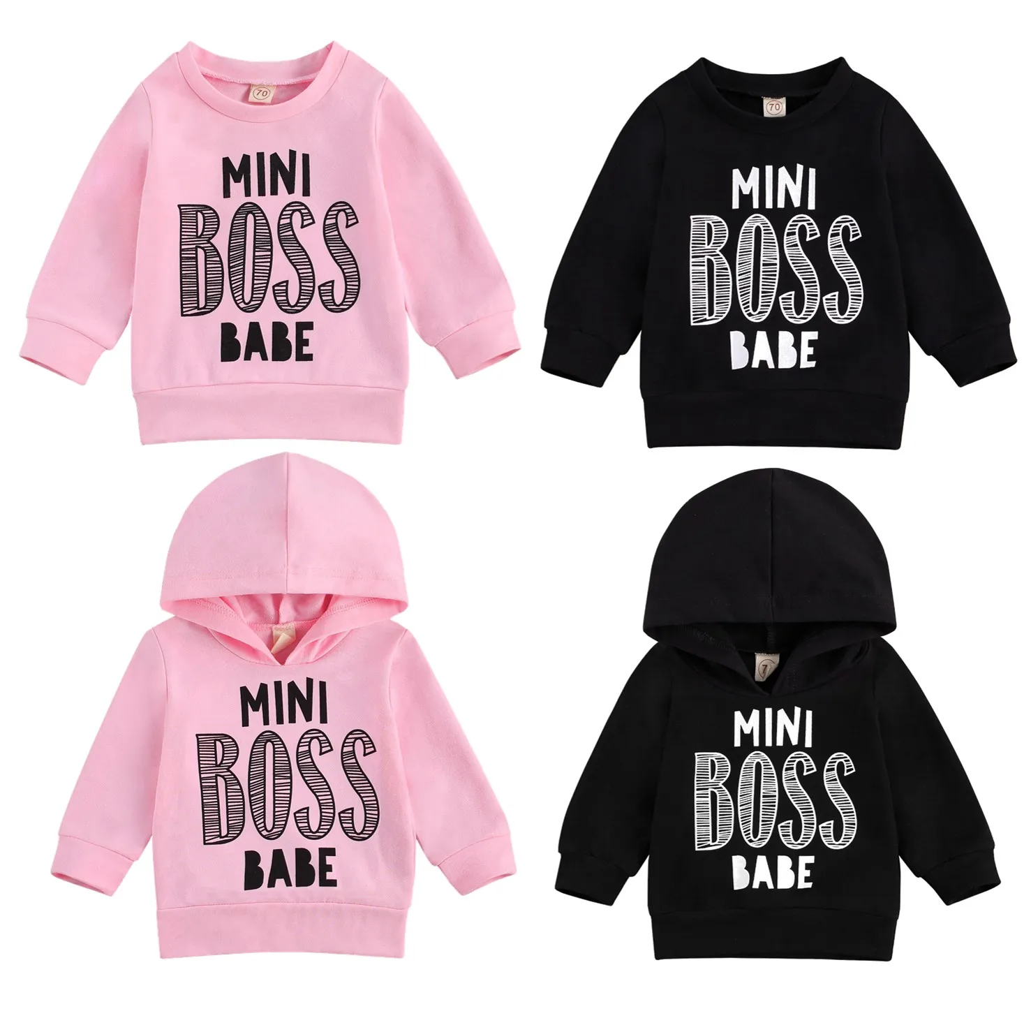 

2020 New Fall Autumn 0-3Y Toddler Baby Girl Boy Black/Pink MINI BOSS BABE Letter Print Long Sleeve Sweatshirt/Hoodie Outfits