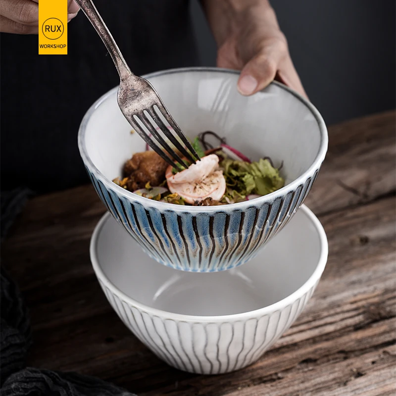 

RUX WORKSHOP Round Japanese ceramic bowl Rainbow color white Restaurant kitchen tableware decoration Salad noodles bowl
