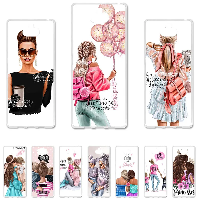

Silicone Funda For Sony Xperia 10 Plus E5 C6 C4 E3 E2 Case Black Brown Hair Baby Mom Girl Coque For Sony 10 10plus Cover Cases