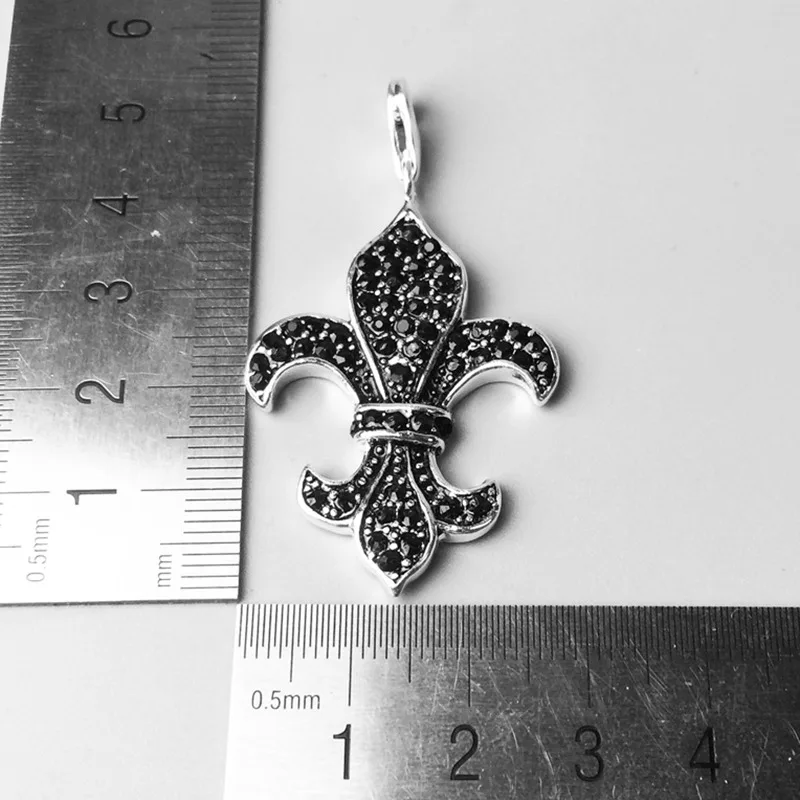Черный CZ циркониевый большой кулон в форме сердца Fleur de lis новый стиль европейский