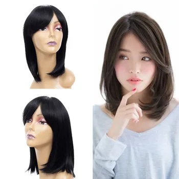 

SHUOHAN 38cm Synthetic BOBO Straight Wig For Women Black Heat Resistant High Temperature Fiber Medium Cosplay SX26