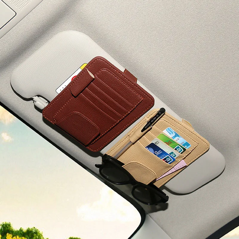 

Multi-functional Car Glasses Voucher Storage Change Pu Material 4-Color Sun Shade Card Holder Documents Business Card Holder