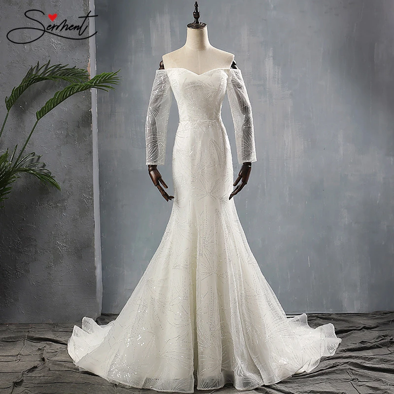 

OLLYMURS Lace Full Floral Print Mermaid Wedding Dresses Lace Up Off The Shoulder Suitable for Any Form of Wedding