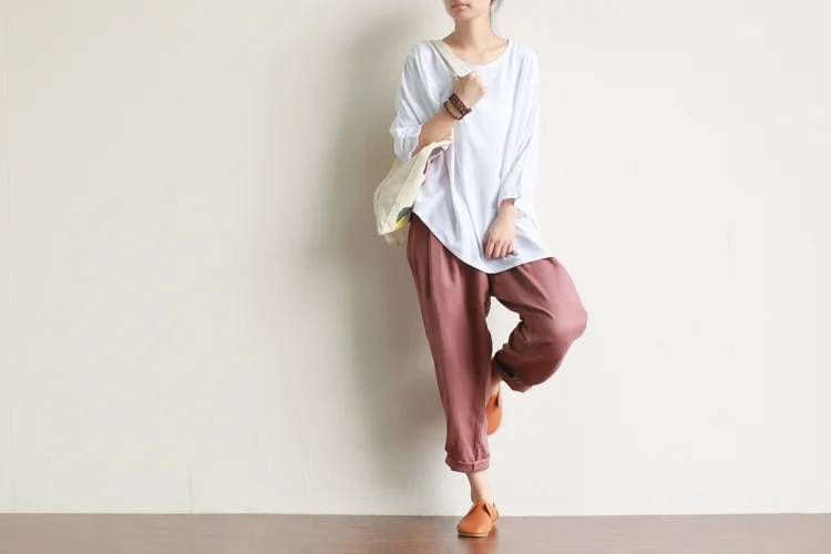 Clobee pantalones mujer Spring Women Plus Size Cloth Loose Cotton Linen Trouser Elastic Waist Straight Vintage Female Pants