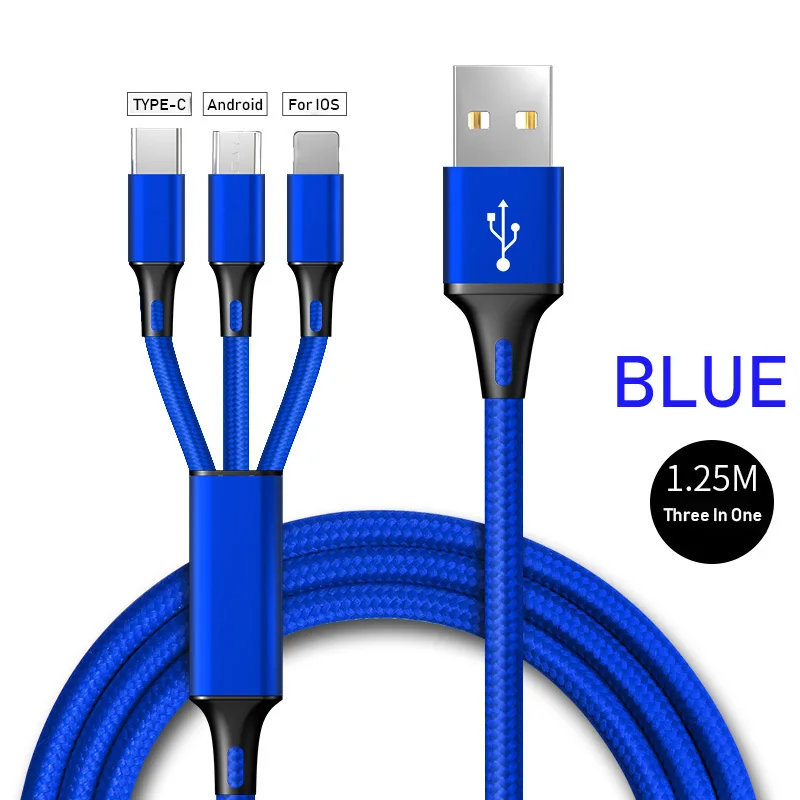 1,2 м 3 в 1 мульти-USB кабель для iPhone 11 X Xiaomi samsung Android мобильный телефон Micro usb type C 2.4A Быстрая зарядка шнур зарядного устройства