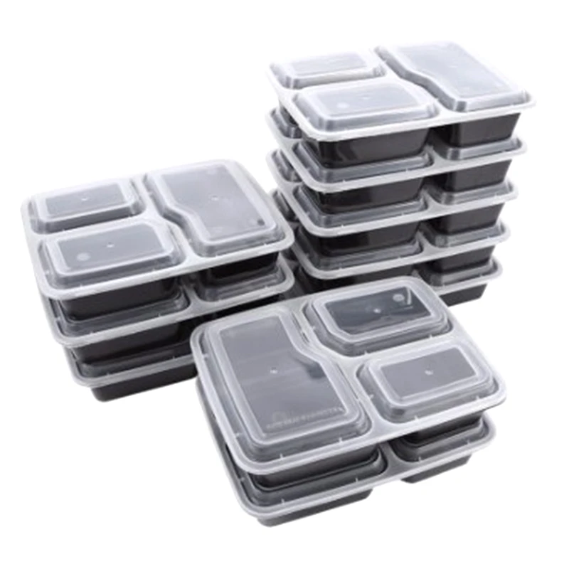 

30 Pcs Plastic Reusable Bento Box Meal Storage Food Prep Lunch Box 3 Compartment Reusable Microwavable Containers Home Lunchbox
