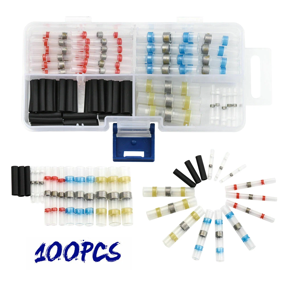 

100pcs Solder Seal Terminal Kit Stitching Wire Connector Portable With Box Marine Boat Automotive Home Electrical Heat Shrink