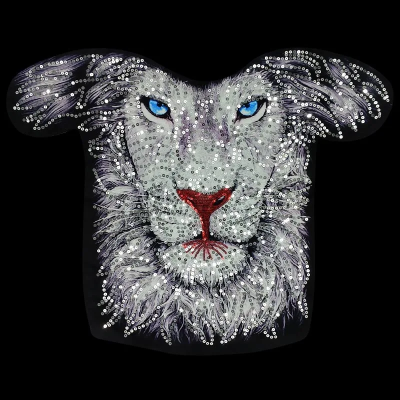 

1 Piece Large Sequins Lion Head Embroidered Patch Rock Punk Style For Clothing Accessories Applique Sew On DIY Supplies