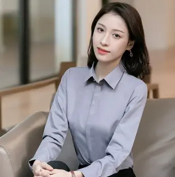 

Spring new women's long-sleeved shirt solid color black dress professional fitman fit thin shirt PT3166-01-10