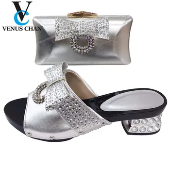 

2020 High Heel Silver Italian Designer Shoes And Bag Set To Match African Party Shoes With Matching Bags Set