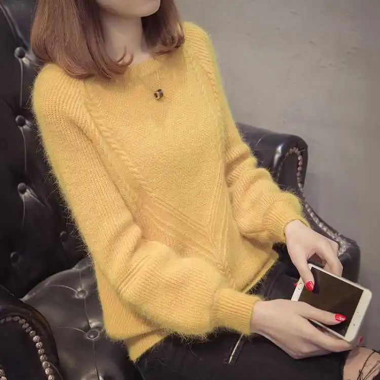 sweater women Большой размер 4XL женский свитер теплый водолазка длинный рукав однотонный пуловер женский джемпер толстый Рождественский свитер ребристый трикотажный - Цвет: sweater women