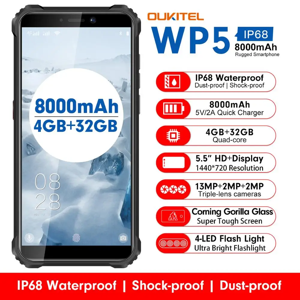 OUKITEL WP5 4Г Защищенный Смартфон IP68 5 дюймовый 4G водонепроницаемый MT6761