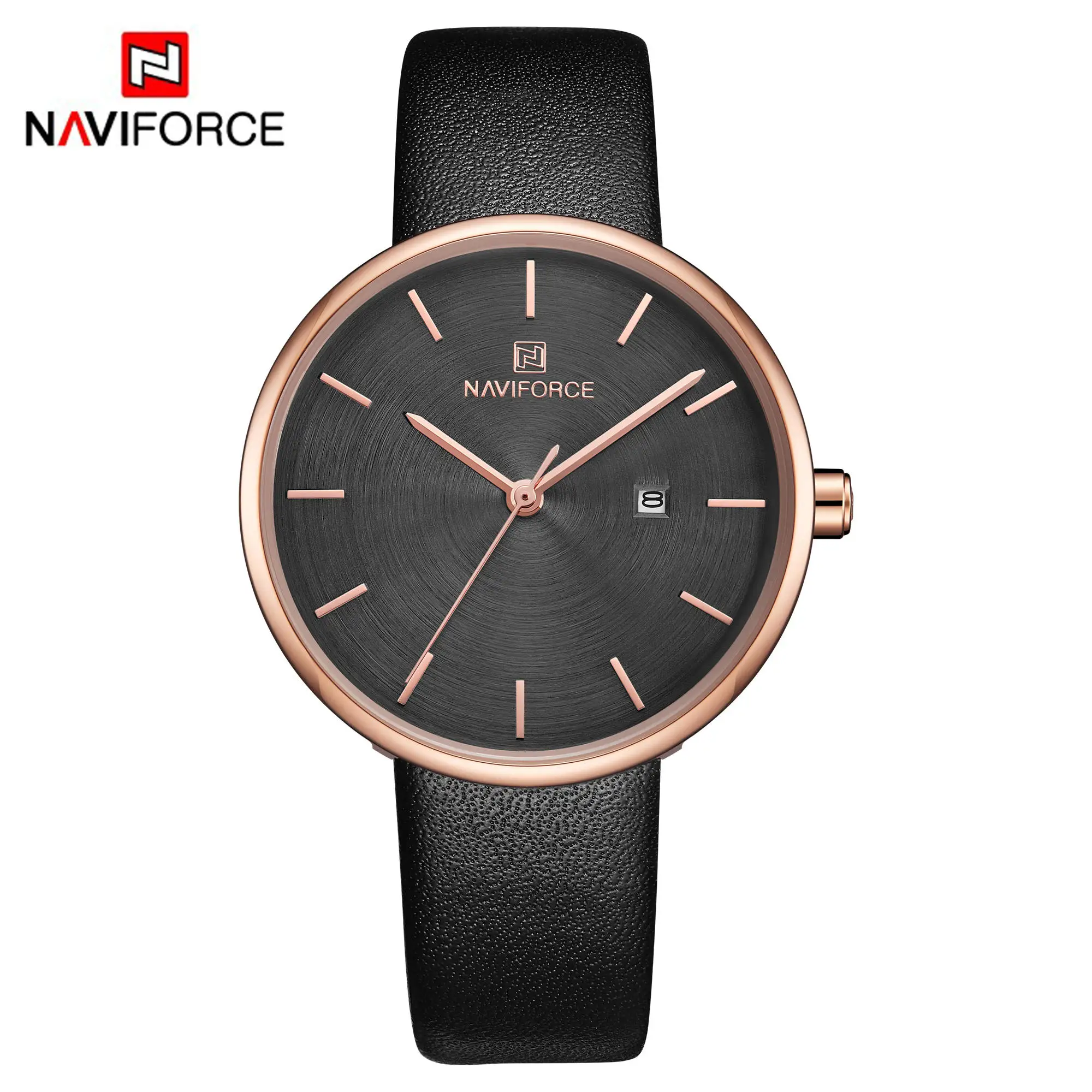 NAVIFORCE женские часы модные женские красные PU ремешок для часов кварцевые Дата повседневные часы водонепроницаемые наручные часы подарок для девушки жены женщины - Цвет: Black