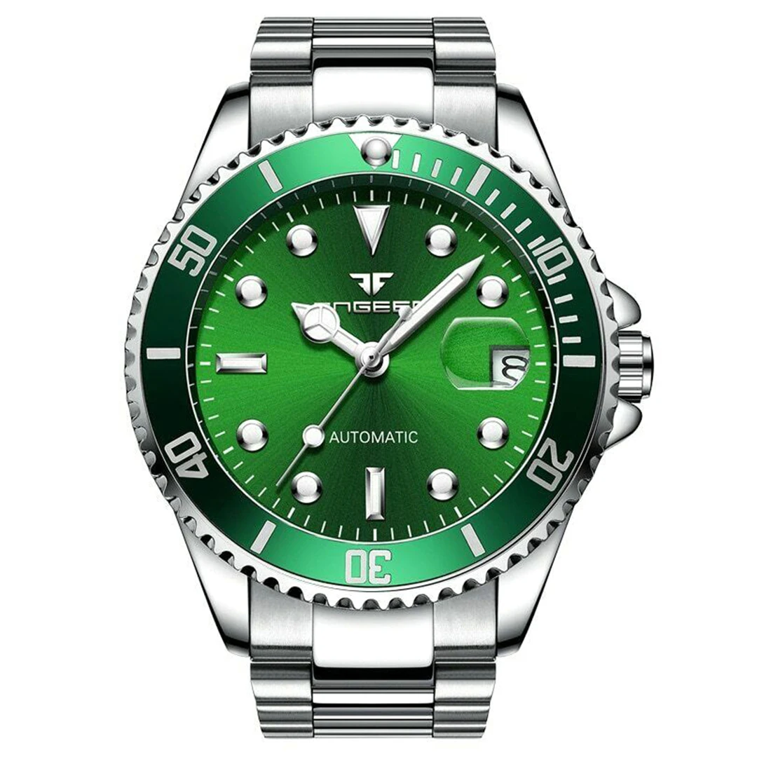 Мужские часы Топ группа Роскошные автоматические механические часы Relojes Hombre нержавеющая сталь наручные часы Бизнес часы - Цвет: Green