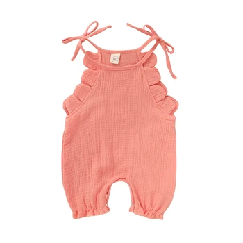 

Newborn Toddler Baby Girl Rompers Summer Clothes Ruffled Sleeveless Solid Romper Jumpsuit Cotton Linen Outfit 3-18Months