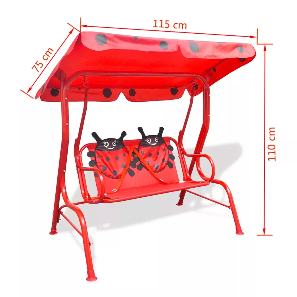 VidaXL Kids Swing Seat With A Sunshade Canopy Easy Assembly Red 115 X 75 X 110 Cm Perfect For Children Outdoor Furniture VidaXL Kids Swing Seat With A Sunshade Canopy Easy Assembly Red 115 X 75 X 110 Cm Perfect For Children Outdoor Furniture