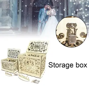 

DIY Rustic Wooden Hollowed Letter Storage Box Foldable Gift Wedding Cards Box Small Cases With Lock Reusable