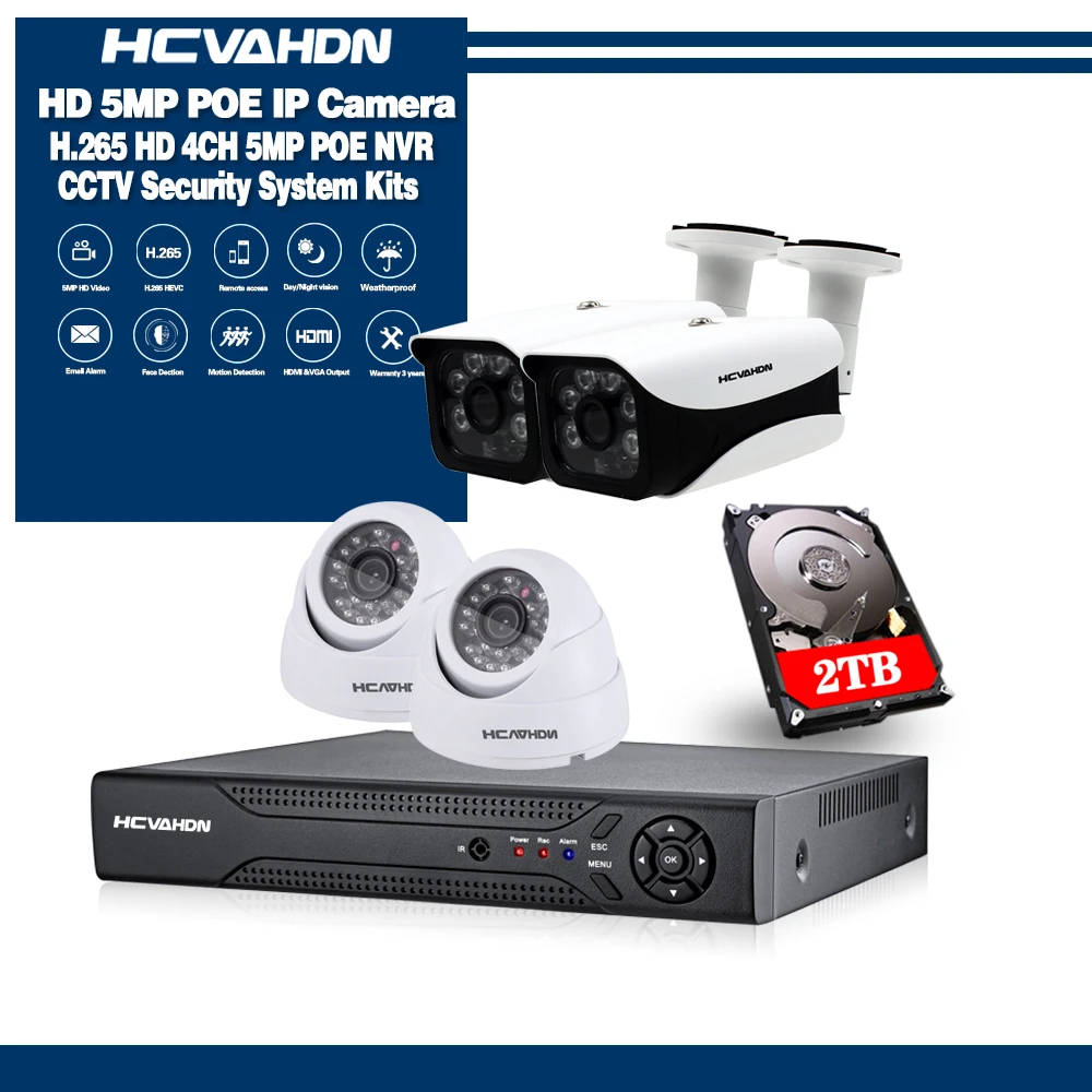 

H.265 4CH CCTV Surveillance Kit 5MP Security Camera System 4CH 8CH POE NVR With HD 5.0MP POE IP Camera Set Real Plug and Play