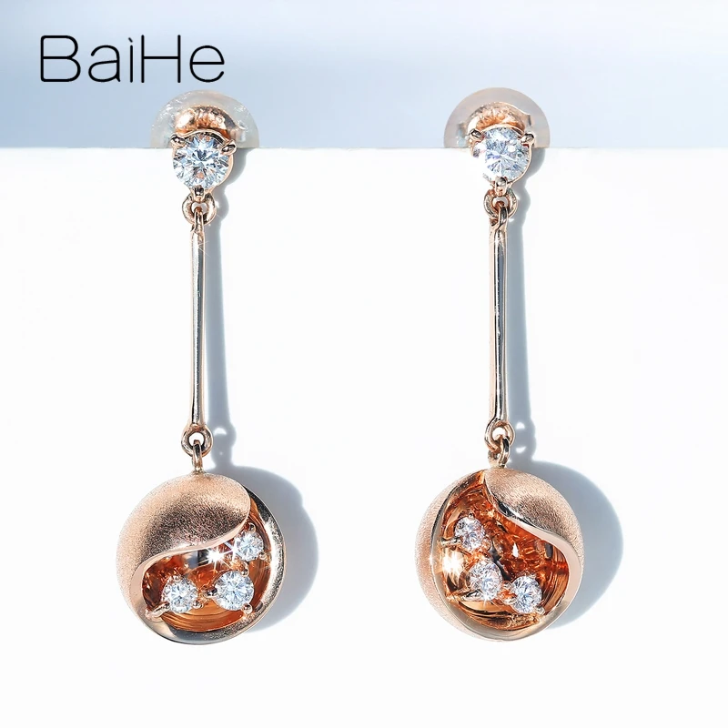 Rose Gold BAIHE Твердые 14 к розовое золото 0.38ct H/SI натуральные бриллианты Свадебные обручальные модные ювелирные изделия красивые круглые серьги-гвоздики - Цвет камня: Rose Gold