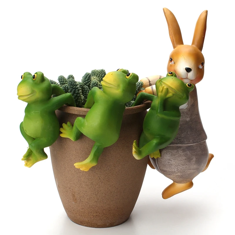 

Creative Cute Climbing Rabbit Frogs Bonsai Decorative Ornament Hang Outdoor Garden Flowerpot Fence Decor for Home Desk Decor--B