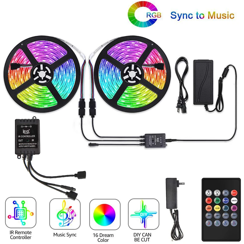 Цветная (RGB) светильник полосы 50FT мульти Цвет RGB светодиодный в полоску