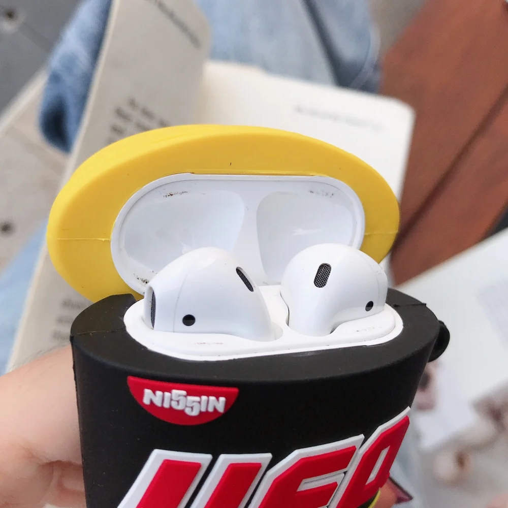 Для apple Bluetooth Гарнитура 3D мгновенная лапша ведро чехол для наушников для airPods 1 2 мягкий силиконовый защитный чехол с крючком