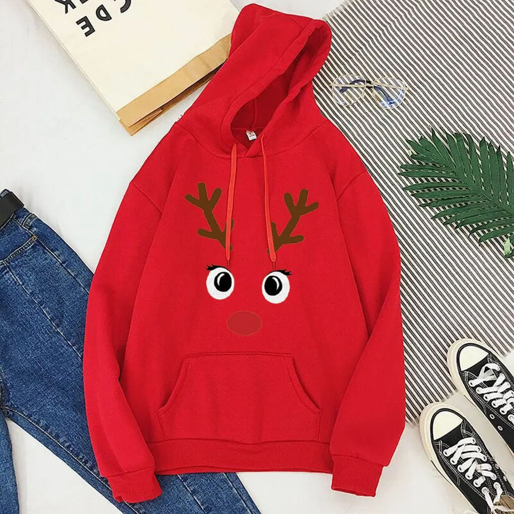 Christmas Print Sweatshirt Elk Printed Women Long Sleeve Christmas Hoodies Blouse Pullover Loose Street Tops jersey navidad