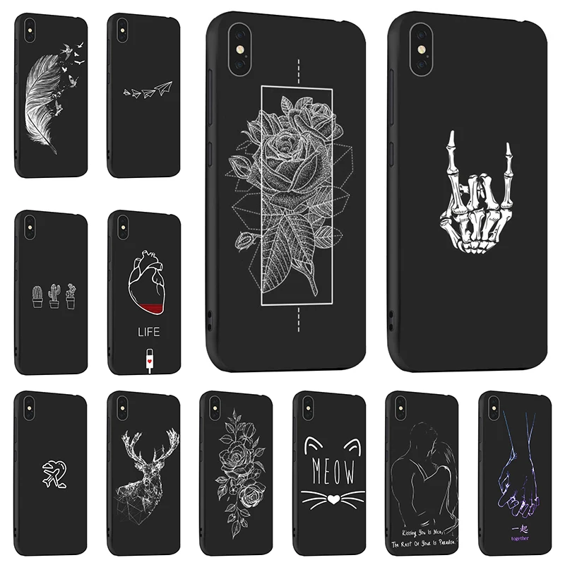 

Black Matte TPU Case For iPhone XR XS Max X 11 Pro iPhoneXR Cases Painted Heart Phone Cover For iPhone 7 8 7Plus 8Plus 6S 6Plus