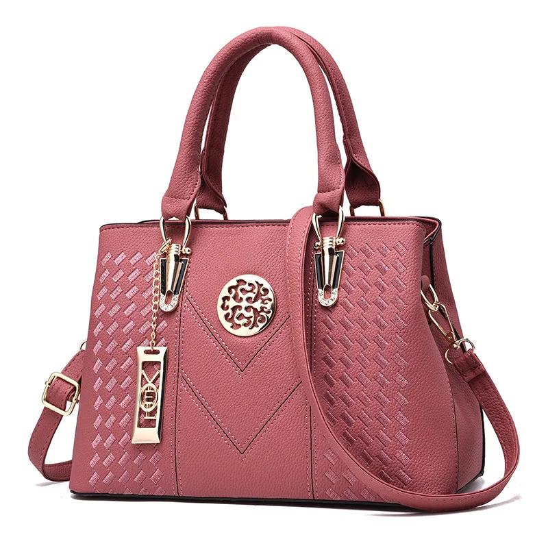 Сумки с вышивкой, через плечо женские кожаные сумки с ручкой сверху для женщин Sac основная Женская Ручная сумка Bolsas Femininas S5 - Цвет: Розовый