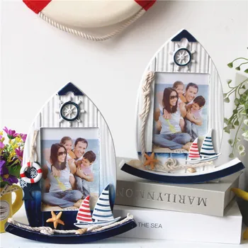 

Sway 5inch Wooden Family Photo Frame Mediterranean Ocean Sea Style Rudder Ship Form Picture Frame Art Home Decor