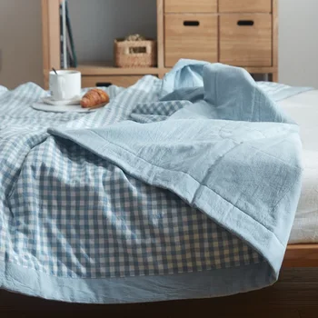 

2020 New Home Textile Bedding Plaid Stripe Print Quilts Summer Blanket Bed Cover Air-conditioning Comforter Thin Soft Breathable