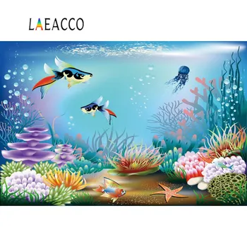 

Fish Backgrounds For Birthday Party Backdrops For Photography Baby Cartoon Coral Shell Underwater Poster Photocall Photo Studio