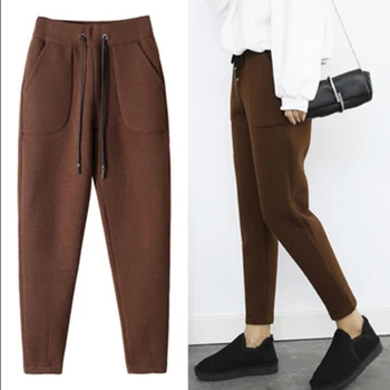 

Women Casual Plus Velvet Warm Sports Sweatpants 2020 Harem Pants Autumn Sports Pants Solid Color Drawstring Elastic Waist