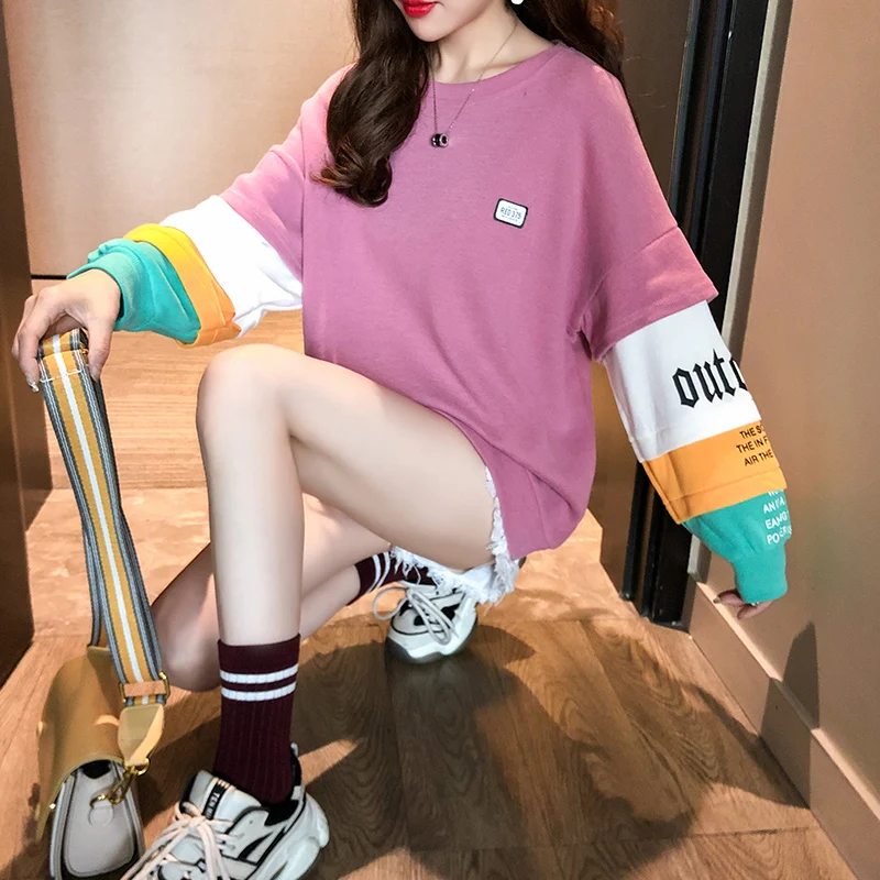  Milinsus Sweatshirts for Women Autumn Winter 2019 Letter Print Patchwork Oversize Hoodies Korean Fa