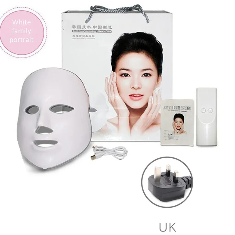 UK box packing Seven color Led фотон косметическая маска инструмент фотонное омоложение инструмент для зарядки спектрометр оборудование для красоты - Цвет: UK box packing