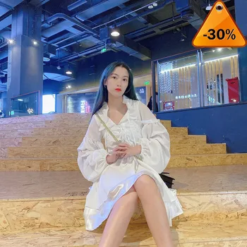 

Lace Up Neploe V-neck Causal Chiffon Blouse Hollow-out Lace Patchwork Shirt Lantern Long Sleeve Irregular Blusa Women Tops