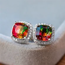 Элегантные женские радужные красный, зеленый камень Серьги Подвески винтажные свадебные серьги простые серебряные серьги-гвоздики из розового золота для женщин