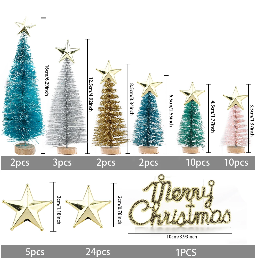 57Pcs Mini Christmas Tree Fake Pine Trees DIY Colorful Xmas Photo Prop for Christmas Party Table Decoration New Year Home Decor