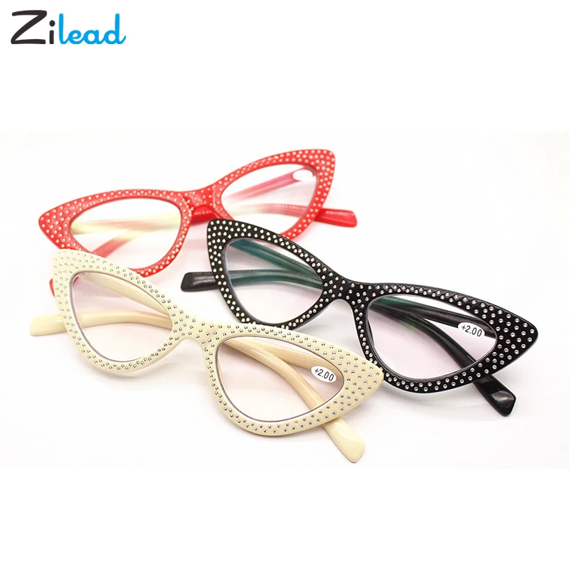 Zilead Cat Eye Reading Glasses Fashion Women Cateye Diamond Presbyopic Eyeglasses Hyperopia Optical Spectacle Female Goggle+1+3