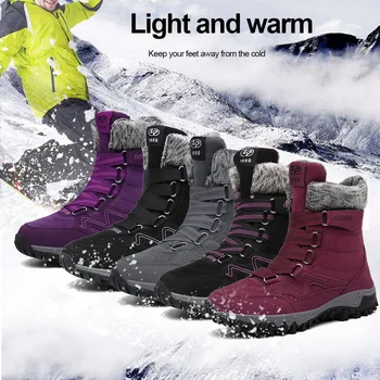 

Unisex Brand New Fashion Suede Leather Men Snow Boots Winter Warm Plush Women's boots Waterproof Ankle Boots Flat shoes 35-46