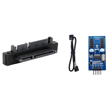 

Motherboard 9Pin USB Header to 2 Male Adapter Card & 90 Degree Angled SATA 22 (7+15) Pin Extension Computer Adapter
