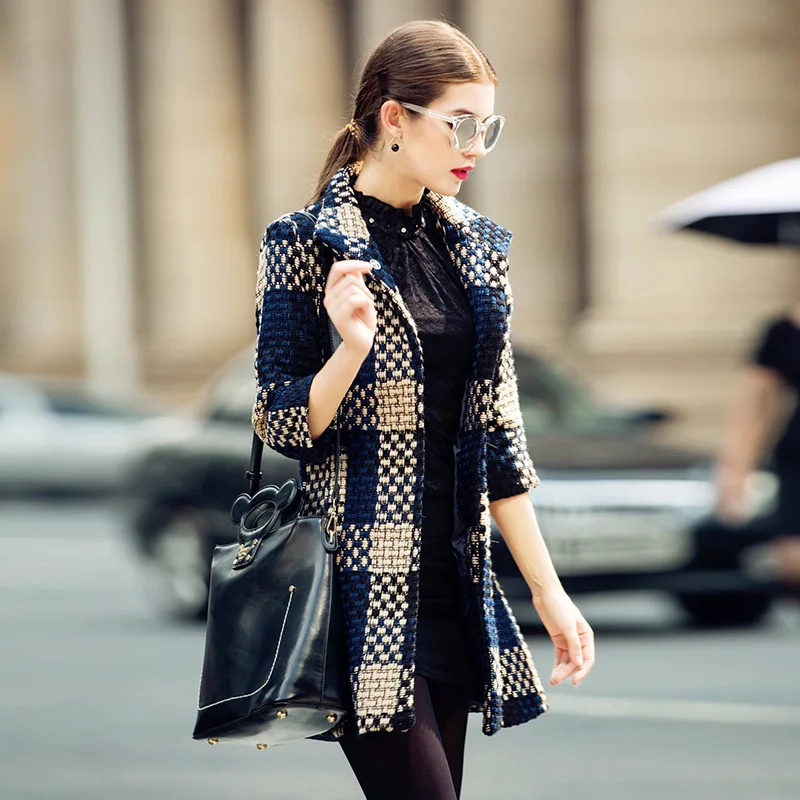

2019 Spring And Autumn New Style Slim Fit Mid-length Three-quarter-length Sleeve Tweed Sub Overcoat Woolen Jacket Women's