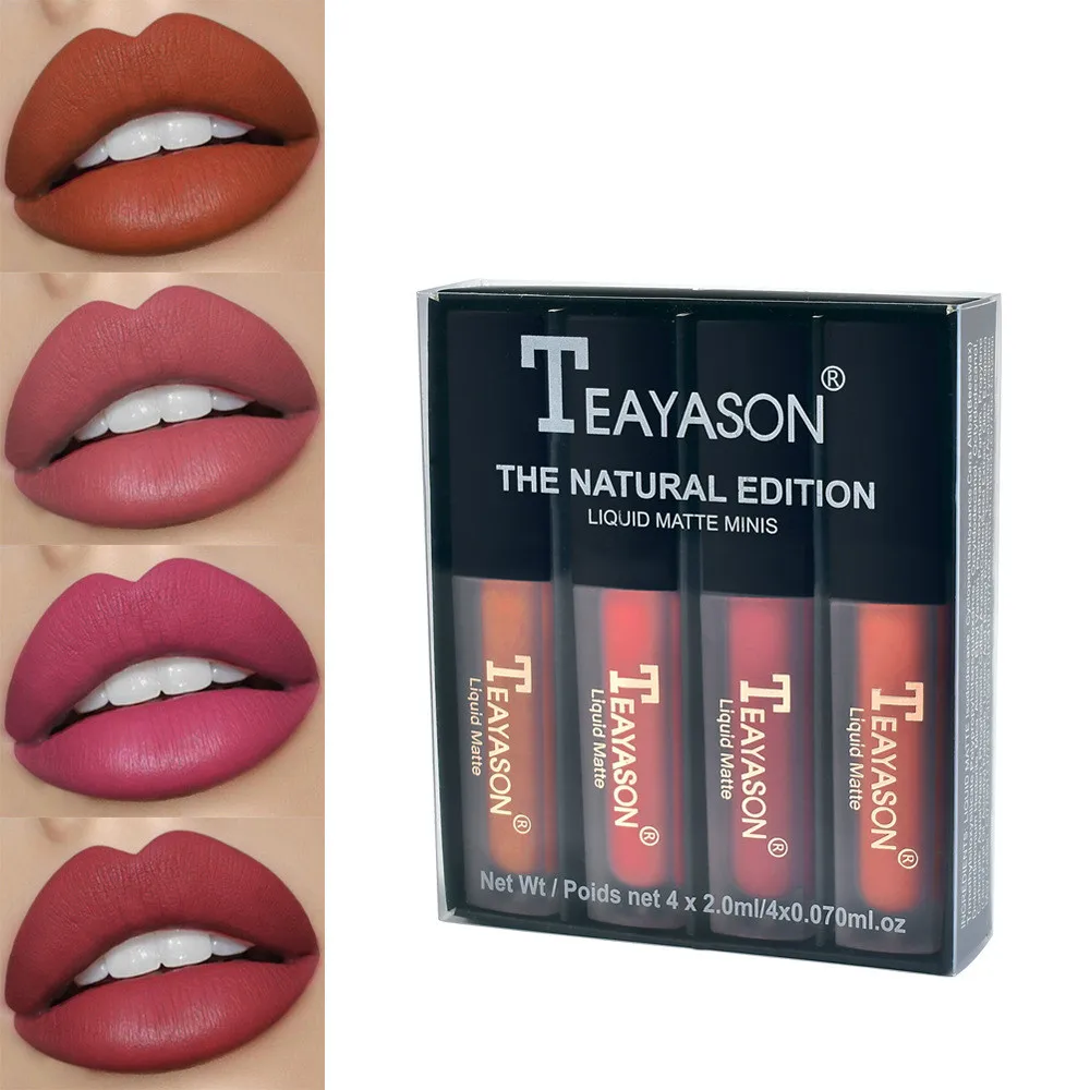

New 4Pcs/set Matte Lipstick Liquid Set Waterproof Silk Velvet Long Lasting Rouge Red Lip Stick 24 Hour Nude Gradient Matt Korean